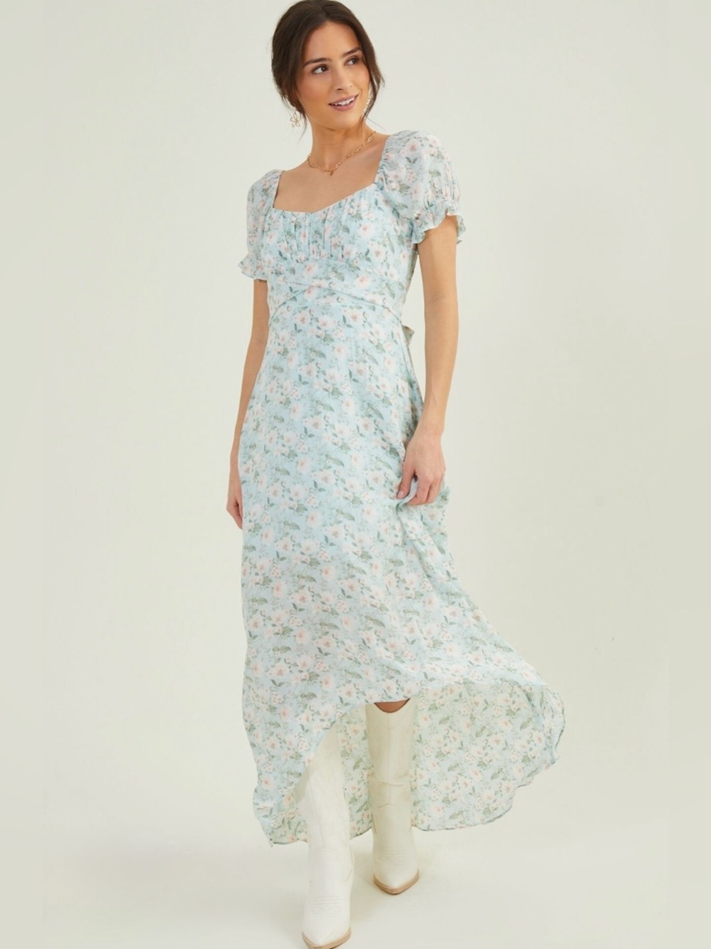 Altar'd State Lola Floral Crossover Midi Dress Mint Green size Large